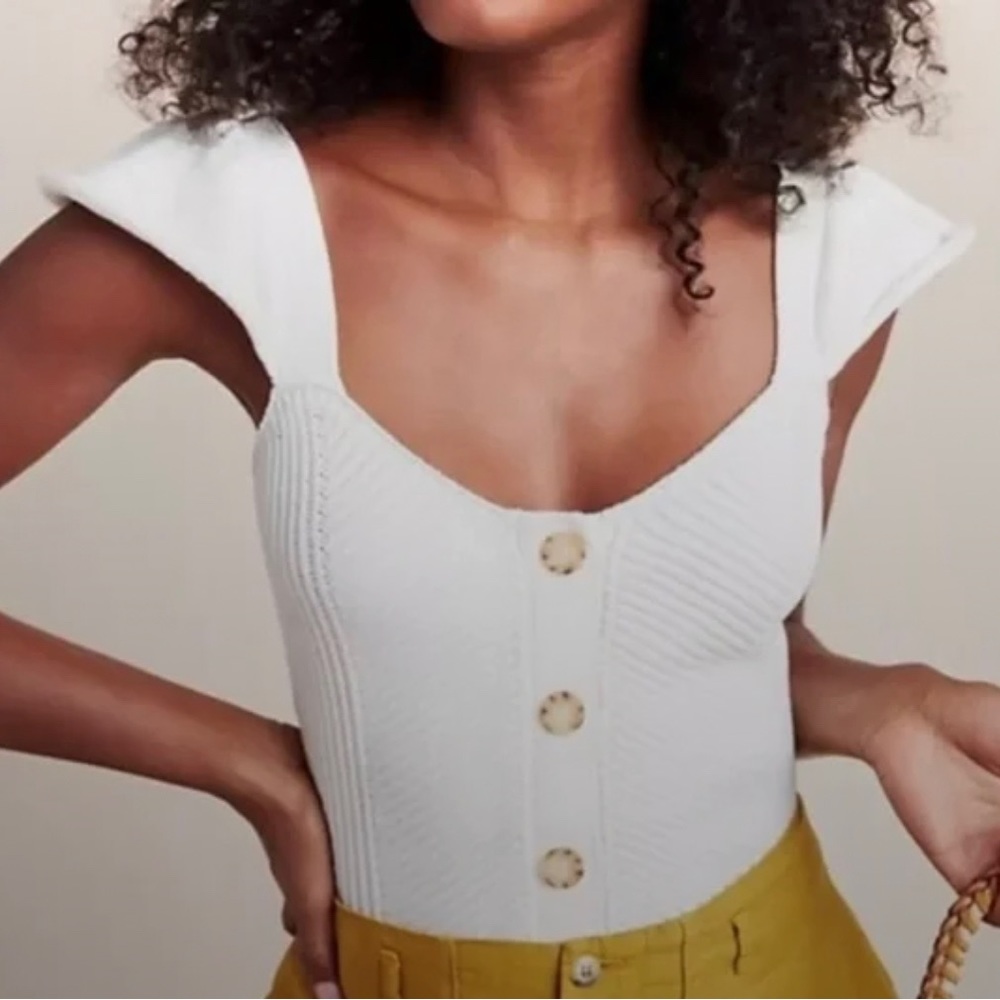 Anthropologie Ribbed Button Front Flutter Sleeve … - image 1